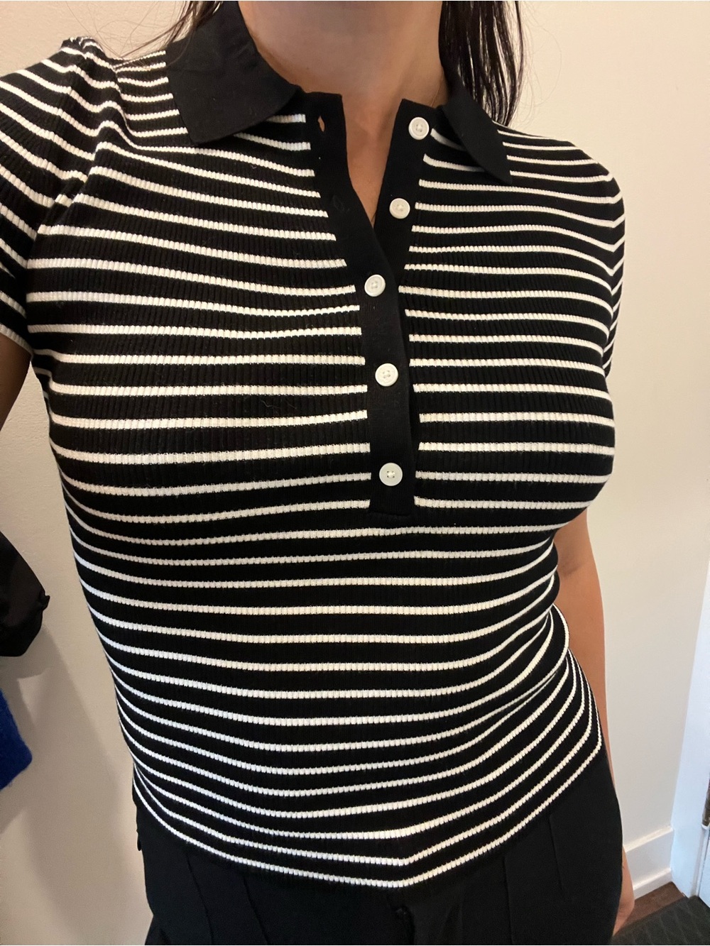 Wilfred Black and White Striped Polo Knit Top